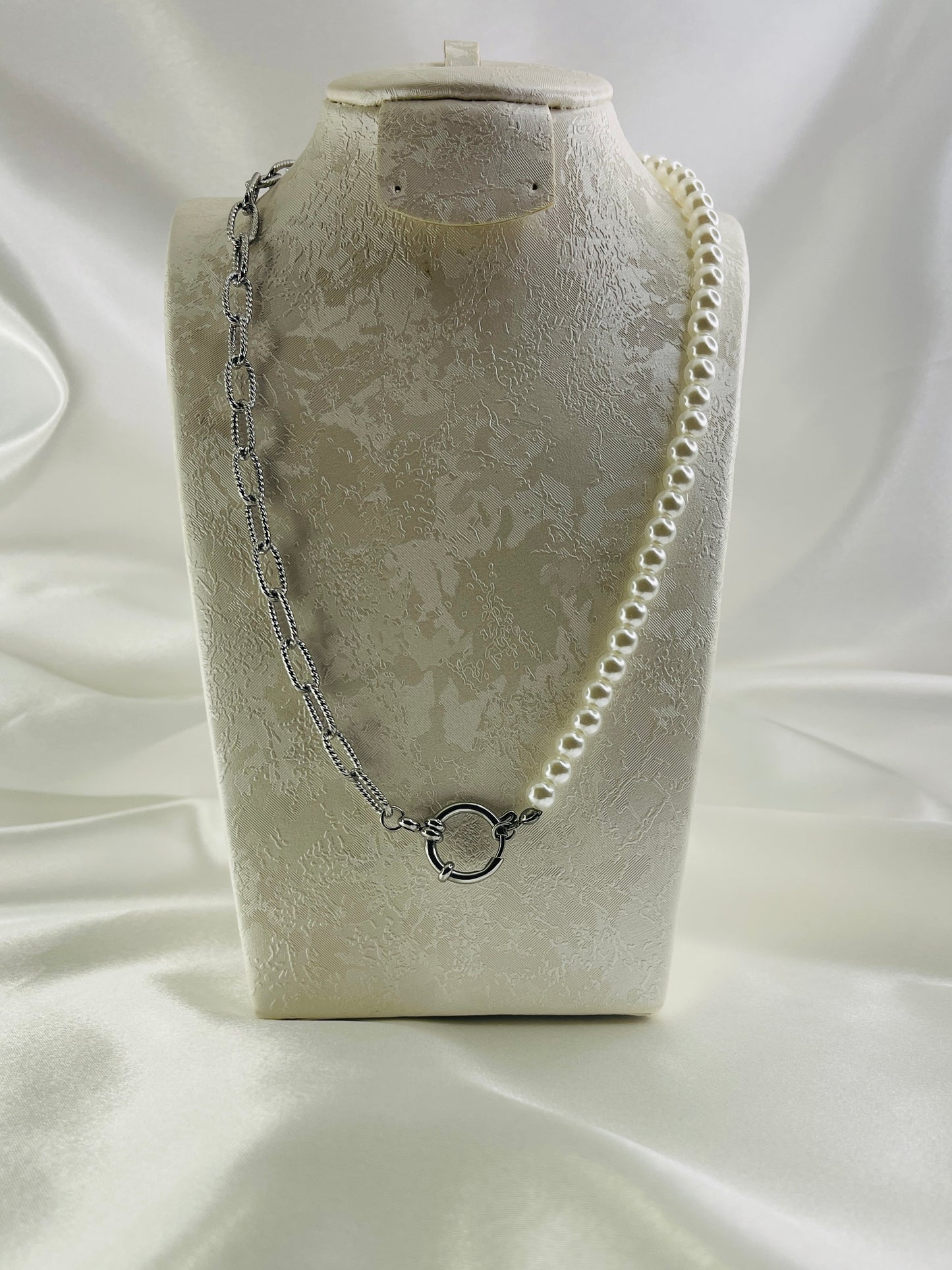 Collier mixte maille argent et perle