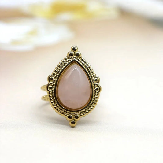 Bague dorée pierre naturelle – Acier inoxydable & pierre fine | Élégance bohème et énergie positive - Chic et sublime by sz
