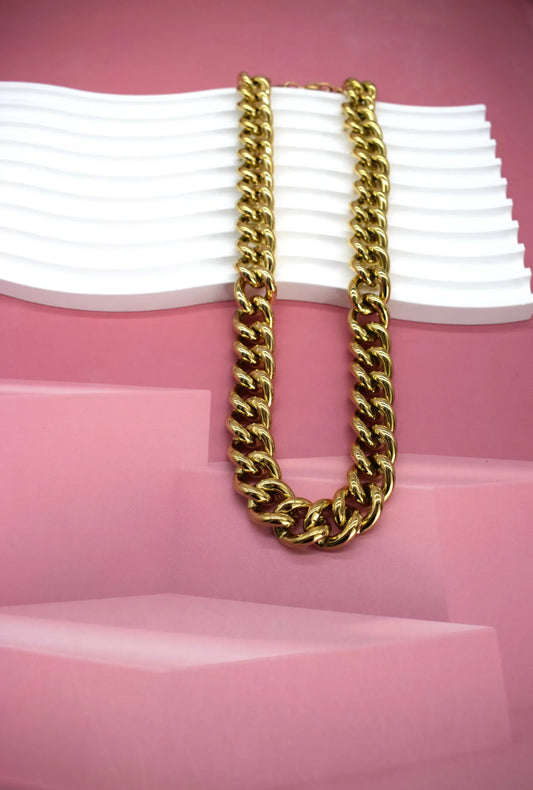 Collier Chaîne Épaisse Dorée Acier