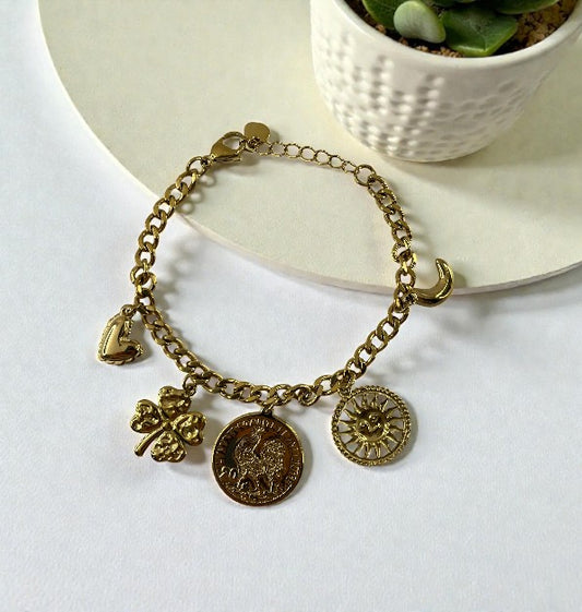 Bracelet LOLA breloque tréfle coq lune soleil - Chic et sublime by sz