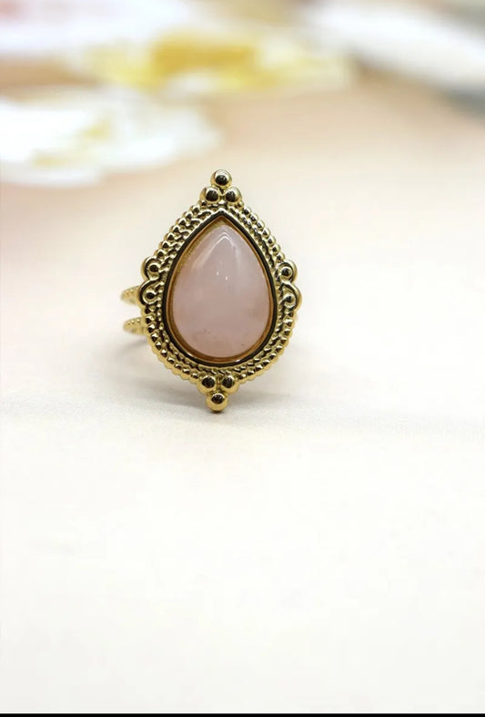 Bague dorée pierre naturelle – Acier inoxydable & pierre fine | Élégance bohème et énergie positive