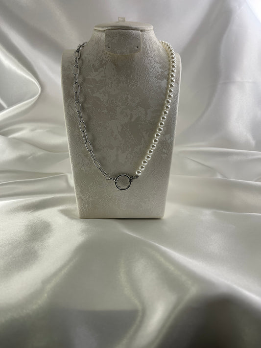 Collier mixte maille argent et perle