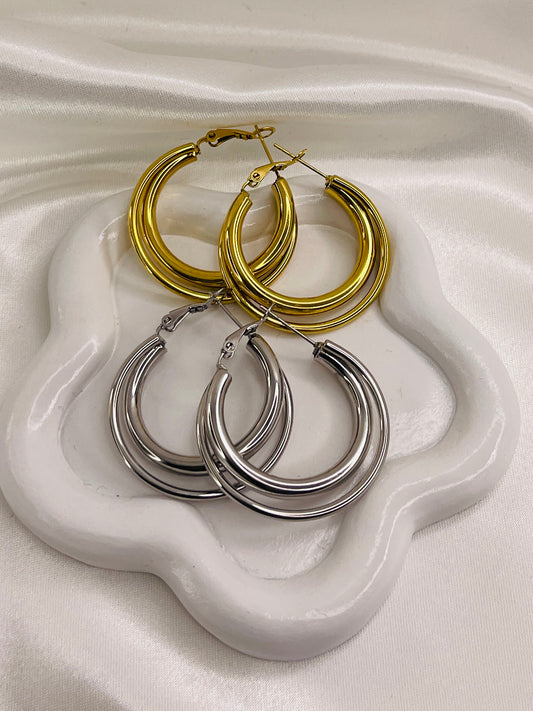 Boucles d'oreilles double créole croisé